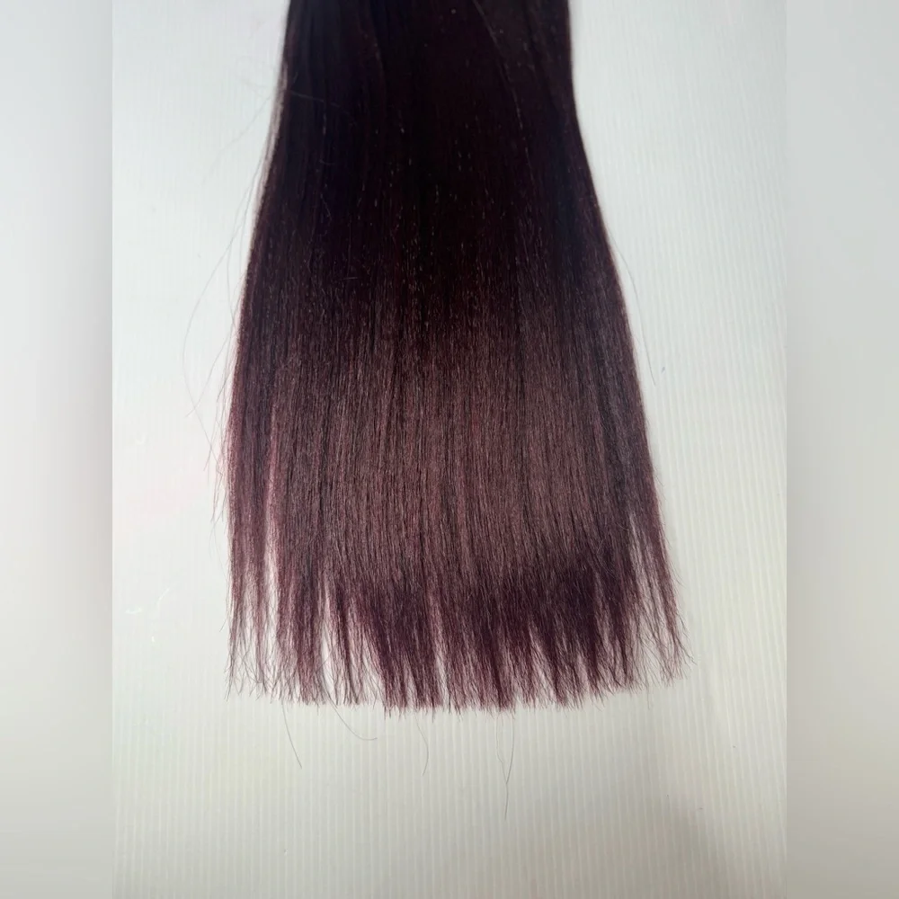 Zury 100% Human Hair Micro Yaki Bulk  Hair Extension 24” – T Black Balayage wine